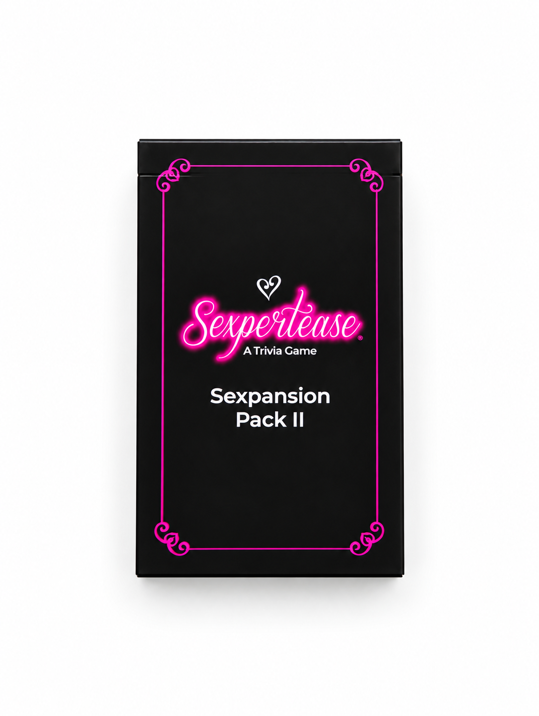 Front of Sexpertease Sexpansion Pack II which features the Sexpertease logo and a pink border on a black tuck box. 